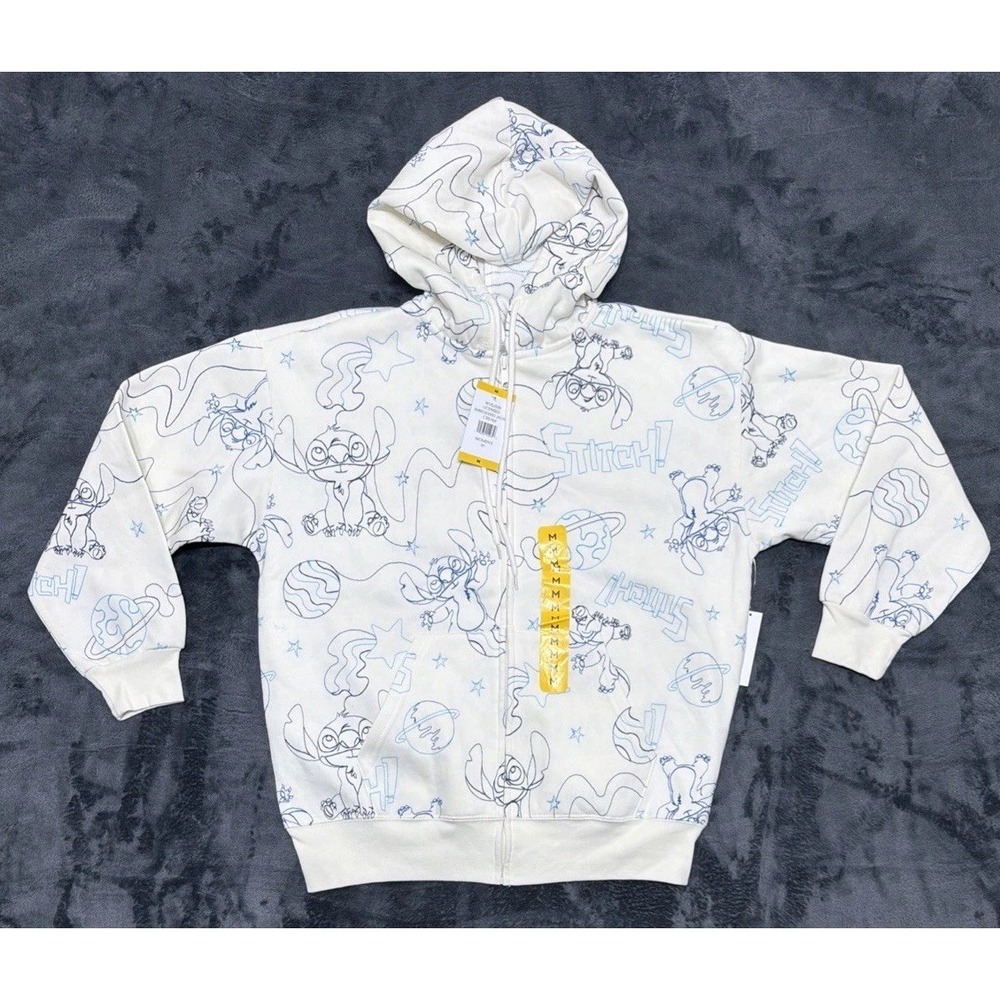 Disney Stitch Hoodie Women's Full Zip All Over Embroidery. Sz. Medium New w/Tags